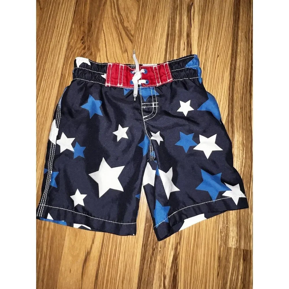 Laguna OP Crazy 8 Swimming Trunks Boys Size 3T Toddler American Flag Red White‎